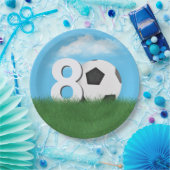 80誕生日サッカーボール、緑の草地 ペーパープレート (パーティー)