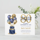 80誕生日サプライズネイビーブルーケーキ 招待状 (スタンド正面)