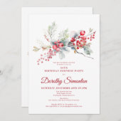 80誕生日サプライズパーティーグリーンリーレッドベリー 招待状 (正面/裏面)