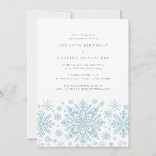 80誕生日サプライズパーティーブルースノーフレーク 招待状 (正面)