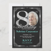 80誕生日シルバーとブラック招待状 招待状 (正面)