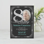 80誕生日シルバーとブラック招待状 招待状 (スタンド正面)