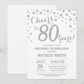 80誕生日シルバーグリッターダイヤモンド招待状 招待状 (正面/裏面)