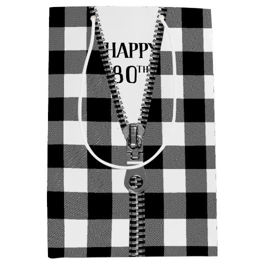 80誕生日ジッパーオンバッファロープレイド ミディアムペーパーバッグ (正面)