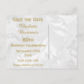 80誕生日ダマスクフェイクと弓の日付を保存 案内ポストカード (裏面)