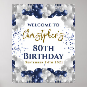 80誕生日ネイビーバルーンパーティーへようこそ ポスター