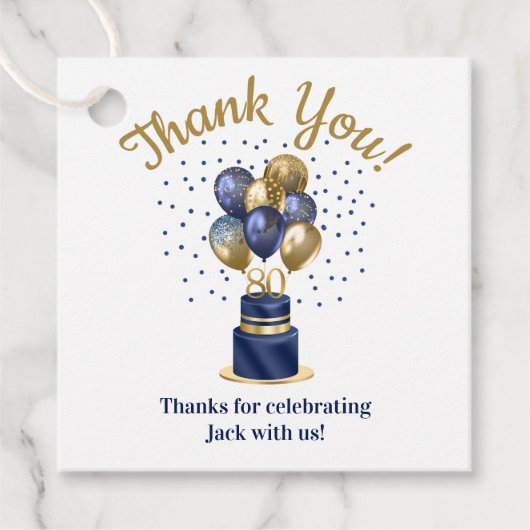 80誕生日ネイビーブルーバルーンケーキありがとう フェイバータグ (正面)
