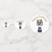 80誕生日ネイビーブルーバルーンケーキ コンフェッティ (正面)