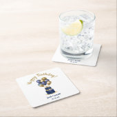 80誕生日ネイビーブルーバルーンケーキ スクエアペーパーコースター (インサイチュ)