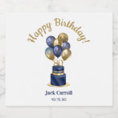 80誕生日ネイビーブルーバルーンケーキ スパークリングワインラベル (シングルラベル)