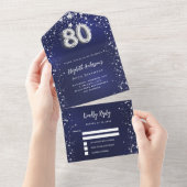 80誕生日ネイビーブルー銀星出展 オールインワン招待状 (貼ってはがせる)
