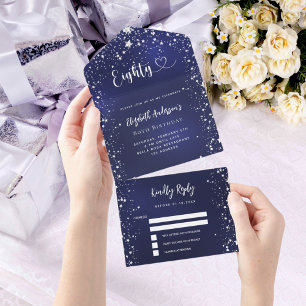 80誕生日ネイビーブルー銀星出展 オールインワン招待状