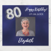 80誕生日ネイビー青い写真 スパークリングワインラベル (シングルラベル)