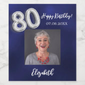 80誕生日ネイビー青い写真 ワインラベル (シングルラベル)