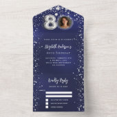 80誕生日ネイビー青写真シルバースターズrsvp オールインワン招待状 (内側)