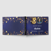 80誕生日ネイビー青金ゴールド星写真 ゲストブック (全面)