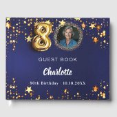 80誕生日ネイビー青金ゴールド星写真 ゲストブック (正面)