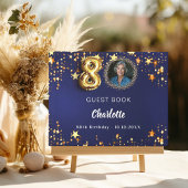 80誕生日ネイビー青金ゴールド星写真 ゲストブック