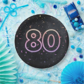 80誕生日ネオンサインオンブラック紙プレート ペーパープレート (パーティー)