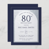 80誕生日バジェットネイビーブルーシルバーマン招待状 (正面/裏面)