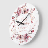 80誕生日バパーソナライズされたルガンディーピンクフローラ ラージ壁時計 (傾斜)