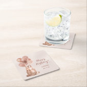 80誕生日バラ金ゴールドケーキ スクエアペーパーコースター (インサイチュ)