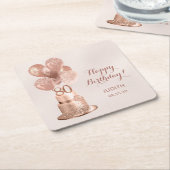 80誕生日バラ金ゴールドケーキ スクエアペーパーコースター (アングル)