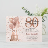 80誕生日バラ金ゴールドケーキ 招待状 (スタンド正面)