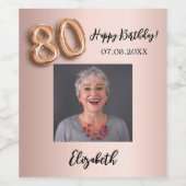 80誕生日バラ金ゴールドピンク写真 ワインラベル (シングルラベル)