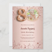 80誕生日バラ金ゴールドフォトスターラグジュアリー 招待状 (正面)