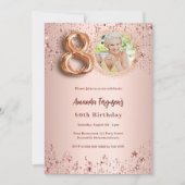 80誕生日バラ金ゴールドフォトスター 招待状 (正面)