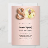 80誕生日バラ金ゴールド写真 招待状 (正面)