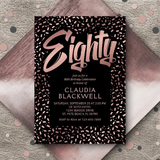 80誕生日バラ金ゴールド紙吹雪 招待状