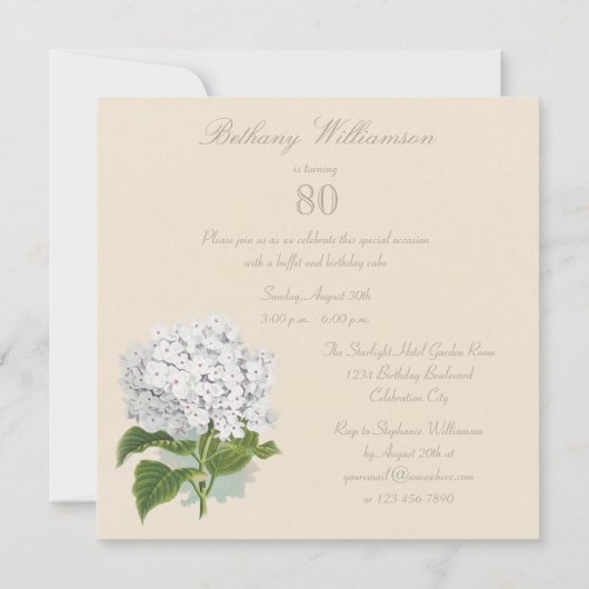 80誕生日パリヴィンテージホワイトヒドレンジアフラワー 招待状 (裏面)