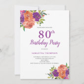80誕生日パープルフローラ招待状 招待状 (正面)