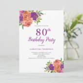 80誕生日パープルフローラ招待状 招待状 (スタンド正面)