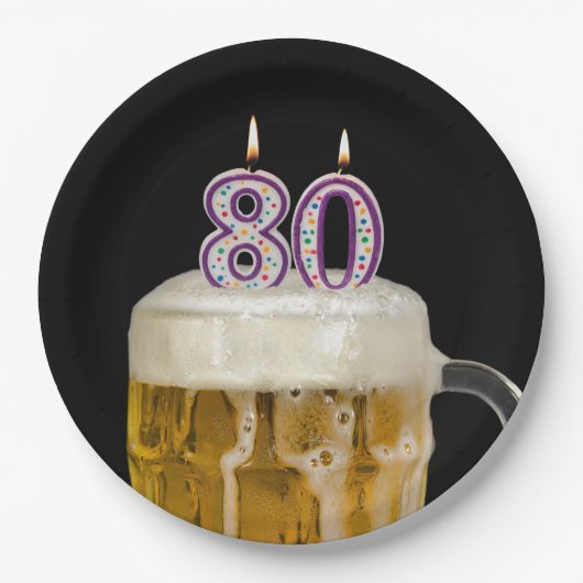 80誕生日ビールオンブラック紙プレート ペーパープレート (正面)
