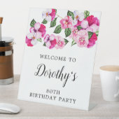 80誕生日ピンクと白フローラ 台座サイン (インサイチュ)