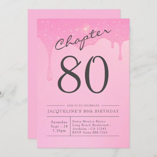 80誕生日ピンクグレーパーティー 招待状 (正面/裏面)