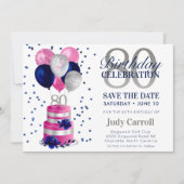 80誕生日ピンクケーキ日付を保存招待状 招待状 (正面)