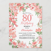 80誕生日ピンクボホ植物花フローラ 招待状 (正面/裏面)
