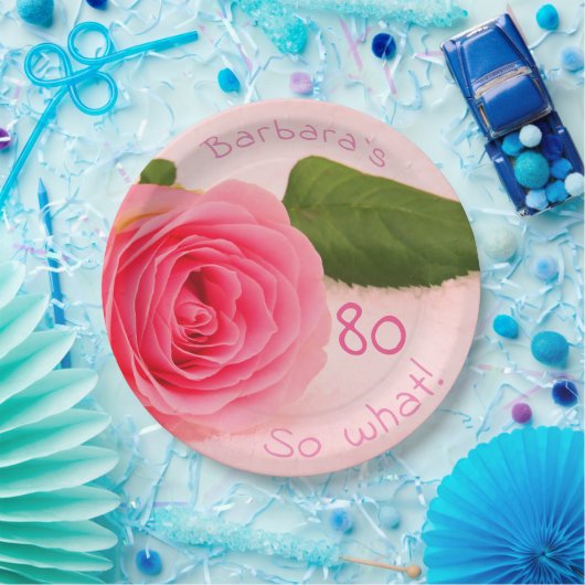80誕生日ピンクローズ名前をカスタムする やる気を起こさせる ペーパープレート (パーティー)