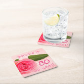 80誕生日ピンクローズ名感動的 スクエアペーパーコースター (インサイチュ)