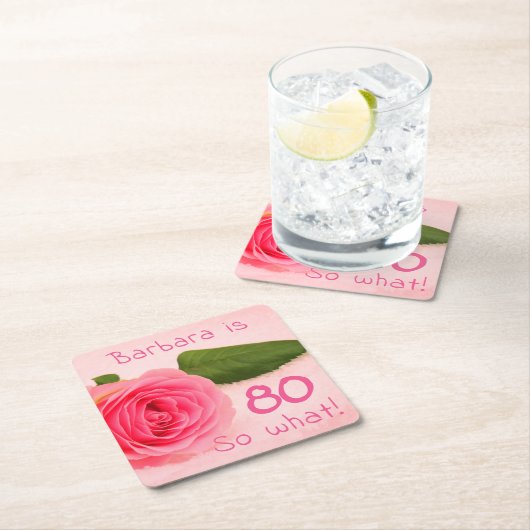 80誕生日ピンクローズ名感動的 スクエアペーパーコースター (インサイチュ)