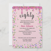 80誕生日ピンク色のアイシングと散水 招待状 (正面)