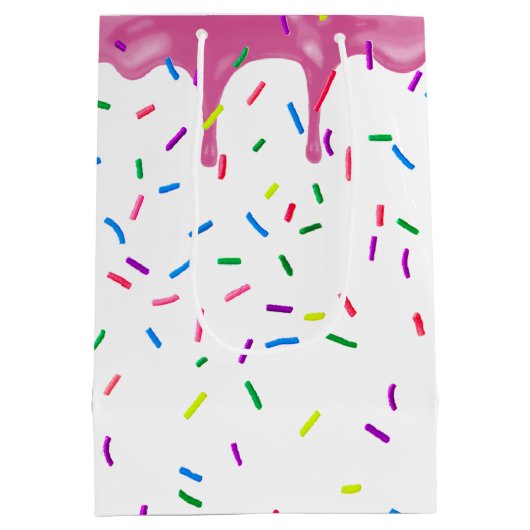 80誕生日ピンク色のアイシングに振りかける ミディアムペーパーバッグ (裏面)