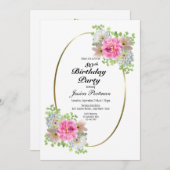 80誕生日ピンク金ゴールドパーティの招待状 招待状 (正面/裏面)