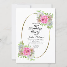 80誕生日ピンク金ゴールドパーティの招待状