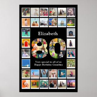 80誕生日ファミリー写真テンプレートキープサケ ポスター