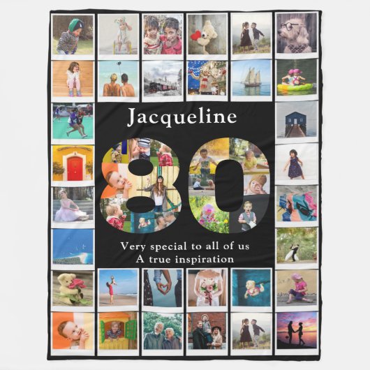 80誕生日ファミリー写真テンプレート大 フリースブランケット (正面)